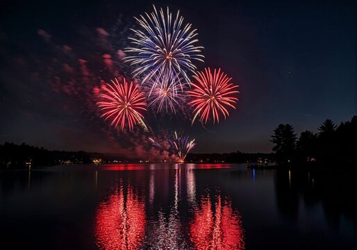 4 july Fireworks Display Over a Lake at Night