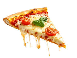 Hot Margherita Pizza Slice with Basil – Isolated.