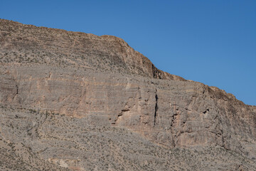 Fototapeta premium Blue Diamond Road, Las Vegas, Clark County, Nevada. Mojave Desert. Basin and Range Province. Blue Diamond Hill Gypsum / Certainteed Manufacturing Plant