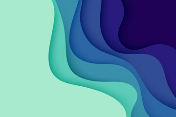 Realistic green and blue gradient colorful paper cut wave vector abstract background