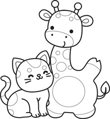 Coloring pages of Set Vector Stock Illustrations Isolated of Baby Giraffe.
Outline of Cute giraffe animals with various activities.
