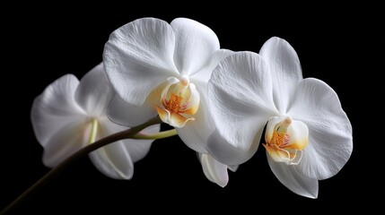 Obraz premium Elegant White Orchids against a Black Background