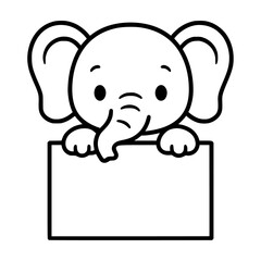 Fototapeta premium Adorable cute cartoon elephant peeking holding sign