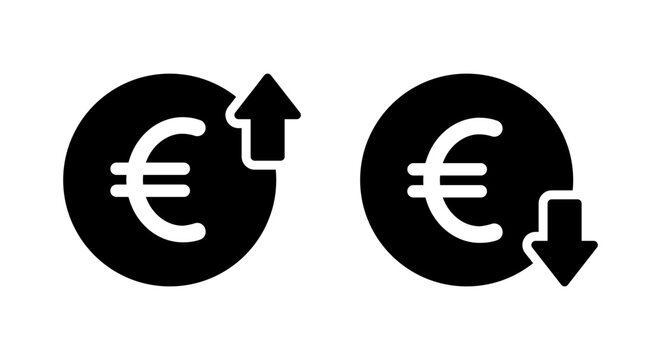 Euro currency up down icon. Europe money increase and decrease sign symbol