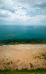 Drone aerial view of sun
 on the driving beach,Primorsko Bulgaria