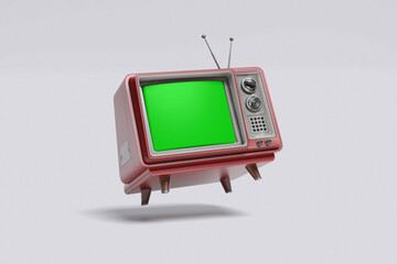 Green screen retro tv with grey background color for mockup template