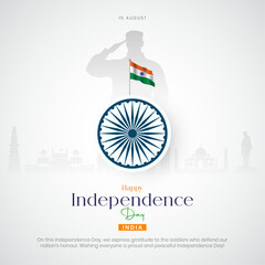 Happy Independence Day India Social Media Post and Greeting Card. 15 August - Indian Independence Day Celebration Flyer Template with Text