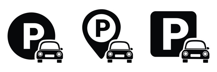 Car parking icon set. Public parking and parking location symbol - stock vector.