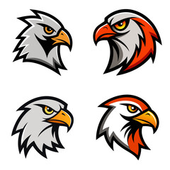 Fototapeta premium Collection of four stylized eagle head profiles with varying color schemes and design elements