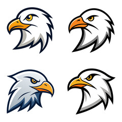 Fototapeta premium Collection of four stylized eagle head illustrations with sharp beaks and intense eyes