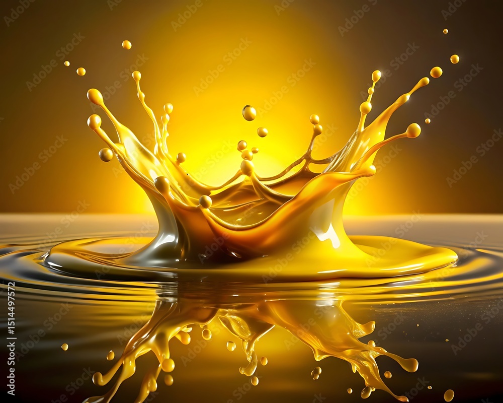 Poster golden liquid splash with dynamic ripples and reflections creating an abstract and vibrant design wi