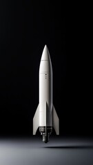 Obraz premium Sleek hypersonic missile on black background, minimalist composition.