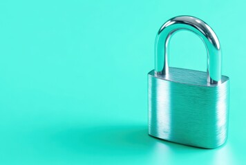 Naklejka premium A silver lock with a silver key is on a green background
