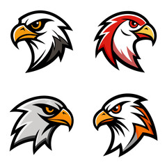 Obraz premium Collection of four stylized eagle head illustrations in various color schemes and design variations