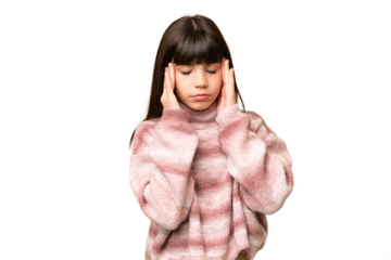 Little girl over isolated green chroma key background with headache