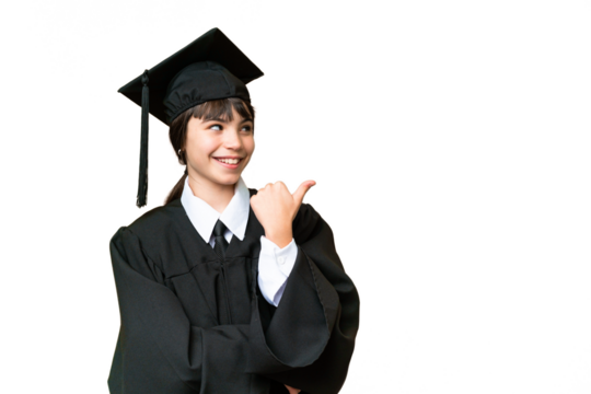 Little university girl over isolated background pointing to the side to present a product - Powered by Adobe