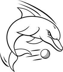 Dolphin animal mean tough cricket sports team mascot hitting a cricket ball
