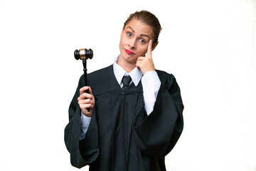 Judge caucasian woman over isolated background thinking an idea