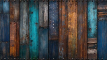 Aged wooden planks in various colors