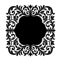 Ornate black and white frame, floral motif, symmetrical design
