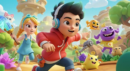 Kids Cartoon Adventure Magical World Exploration with Cute Characters