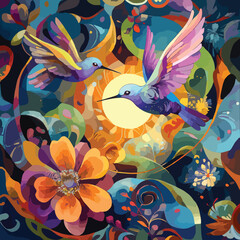  Kingfisher Birds Surrounded by Color Petals