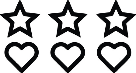 Versatile black silhouette design of rating stars and heart shapes for feedback.