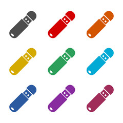 USB flash drive icon isolated on white background. Set icons colorful