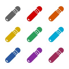USB flash drive icon isolated on white background. Set icons colorful