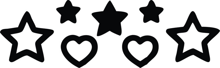 Versatile vector pack of rating stars and hearts black silhouette designs