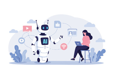 AI Collaboration A Flat Illustration Depicting Human-Robot Partnership in the Digital Age, Showcasing Seamless Integration of Technology and Human Expertise for Enhanced Productivity and Innovation