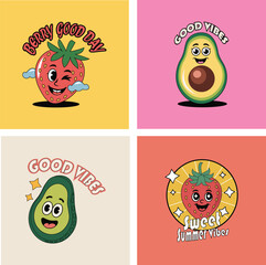 Set of vibrant pop retro cartoon emoji sticker vector illustration.Vibrant design for poster, banner and t-shirt design.