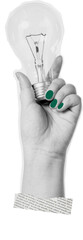 halftone collage hand holding Light bulb creative business idea symbol