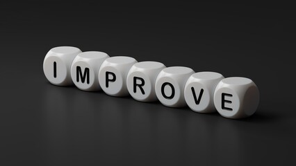The word IMPROVE is made of wooden dice.close up of wooden dice,Business Concept.3D rendering on black background.