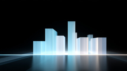 3D blue graph, rising graph, statistics, abstract business graph on black background