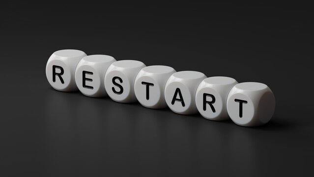 Wooden Blocks with the text: Restart. New business relaunch startup concept.3D rendering on black background.