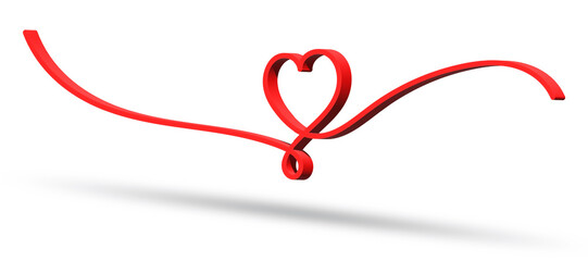 Fototapeta premium Minimalist 3D heart line art with a red ribbon. Symbolizes love, connection, and unity. Ideal for Valentine's Day or elegant design themes.