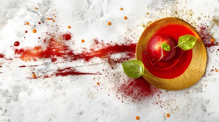 Artistic Gourmet Food Photography Red Beet Dish Gold Plate