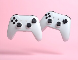 Two white video game controllers
