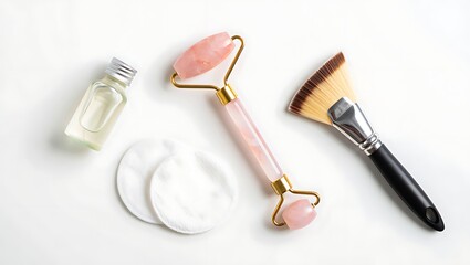 Rose quartz roller facial mask brush cotton pads skincare set