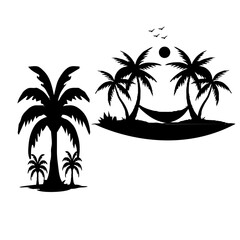 summer Silhouette tree vector graphic calm, paradise,outline, Hawaii, tropics, jungle, clip art,