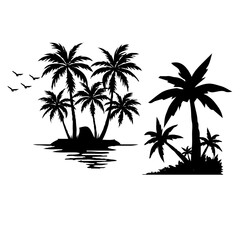 Obraz premium summer Silhouette tree vector graphic calm, paradise,outline, Hawaii, tropics, jungle, clip art,