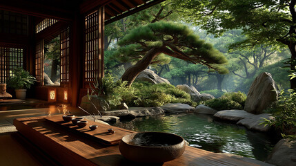 Zen Garden Harmony: A tranquil zen garden, seamlessly merging indoor comfort with the peace of the natural world through its picturesque scenery