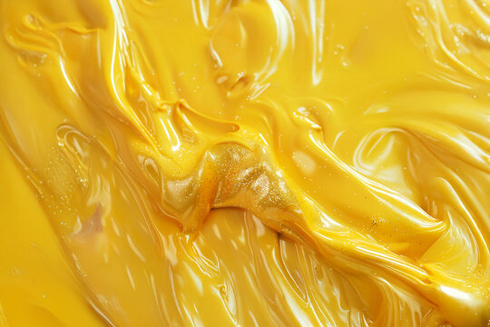 Surface textur&eacute;e jaune brillante avec effet cr&eacute;meux et mouvements fluides, visuel abstrait vibrant avec reflets et volumes