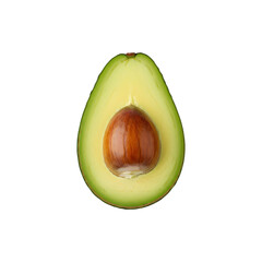 Ripe avocado half with seed inside isolated on a clean white background