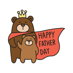 Fathers Day Bear concept. Cute bears celebrating Father's Day with a festive banner. in color line style