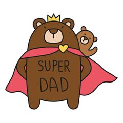 Fathers Day Bear concept. Superhero bear with a cub, celebrating fatherhood and love. in color line style