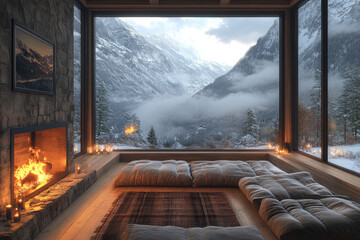 Serene Winter Retreat With Fireplace and Panoramic Views