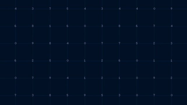 Big number coding cyberspace count data grid table pattern digital visualization algorithm network information.