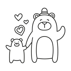 Fathers Day Bear concept. Cute cartoon bears expressing love and affection. in thin line style